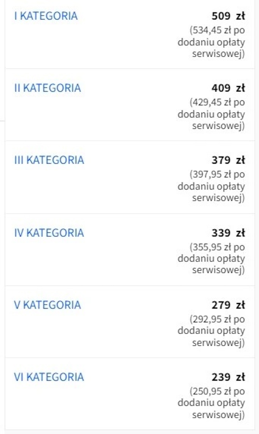 Скриншот с ценами билетов на концерт группы Би-2 в Варшаве. Фото: vitrina.pl.