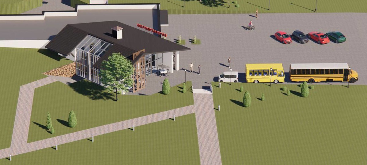 Эскиз кафе на трассе М1 возле гигантской скульптуры зубра. Фото: Брестский облисполком